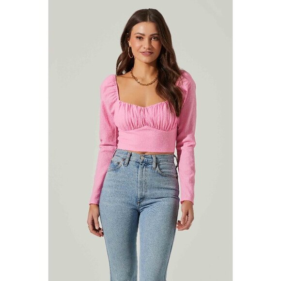 💕ASTR💕 Long Sleeve Sweetheart Neck Crop Top ~ Pink Small S NWOT - Picture 3 of 11